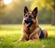 Chien berger allemand assis dans un parc ensoleille