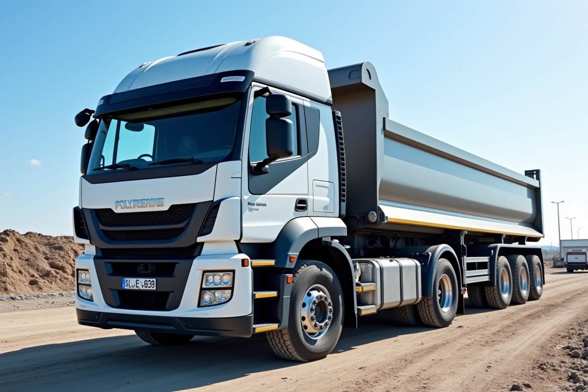 Camion polybenne moderne stationne sur un chantier