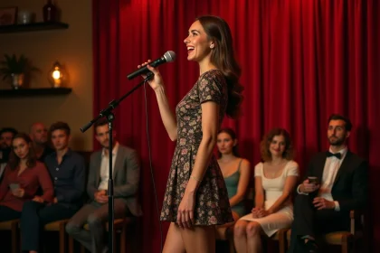 Chanteuse italienne vintage en mini robe florale chantant