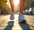 Chaussures de sport sur trottoir urbain en plein jour
