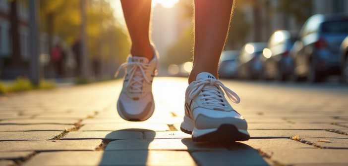 Chaussures de sport sur trottoir urbain en plein jour
