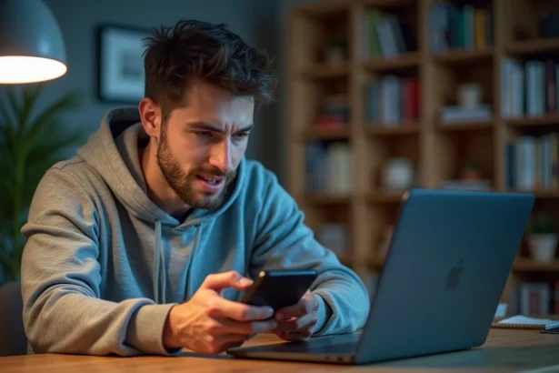 Jeune homme cherchant des codes de rachat Chapters 2026 sur son smartphone dans sa chambre