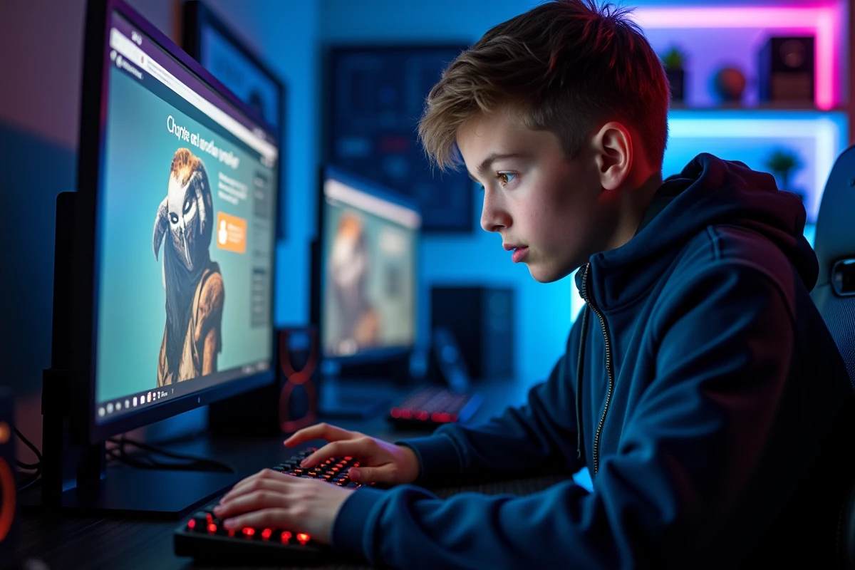 Adolescent recherchant des codes de rachat rares pour Chapters 2026 sur son PC gaming