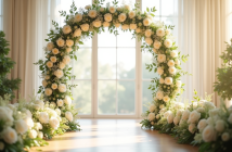 Cérémonie de mariage avec un grand arc floral élégant