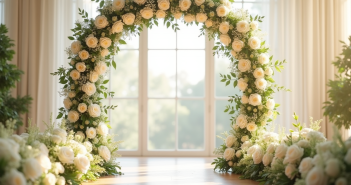 Cérémonie de mariage avec un grand arc floral élégant