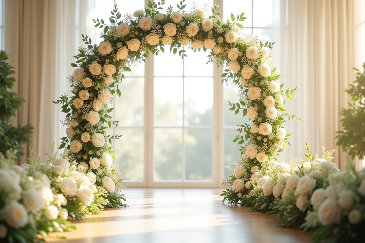 Cérémonie de mariage avec un grand arc floral élégant
