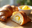 Croissant coupé en deux avec beurre et margarine sur une table lumineuse