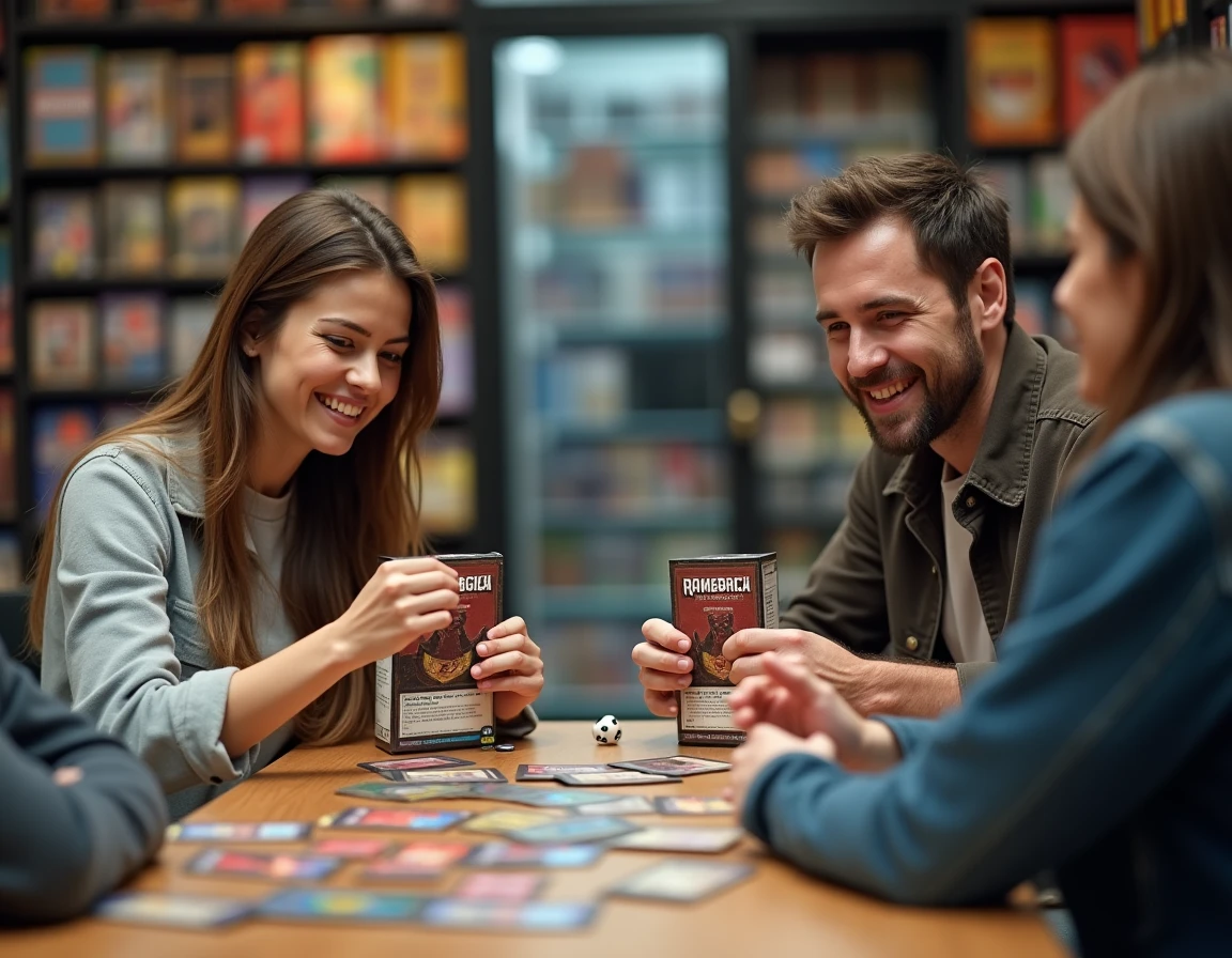 Deux joueurs ouvrant simultanément des boosters de l'ETB Aventure Ensemble dans une boutique de jeux de cartes