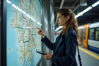 Jeune femme examine une carte du métro de Toulouse