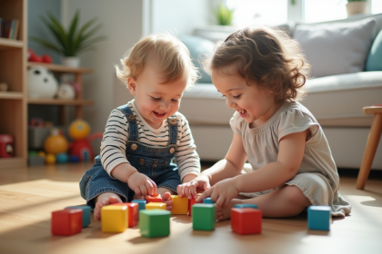 Deux jeunes enfants jouent avec des blocs de construction