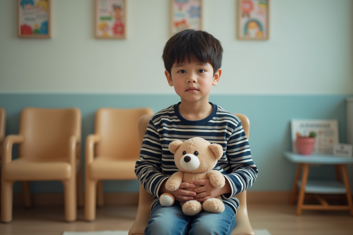 Jeune garçon de 4 ans dans la salle d’attente d’un médecin