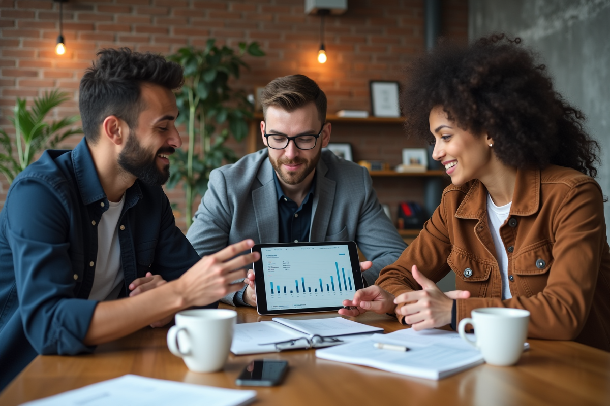 Groupe de jeunes en coworking collaborant autour d