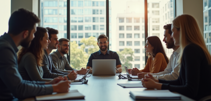 Groupe de travailleurs de bureau en réunion