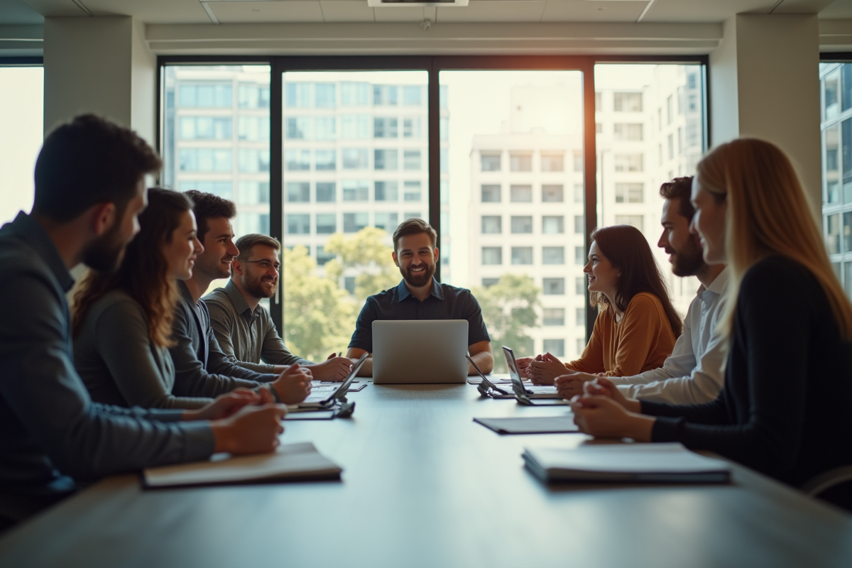 Groupe de travailleurs de bureau en réunion