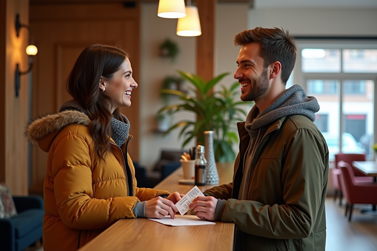 Jeune couple souriant à la réception d