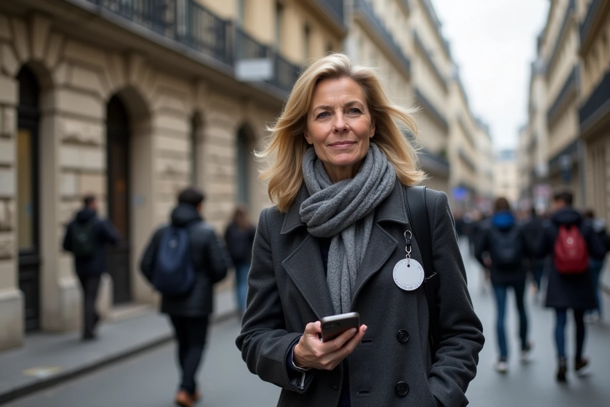 Journaliste en trench dans une rue parisienne