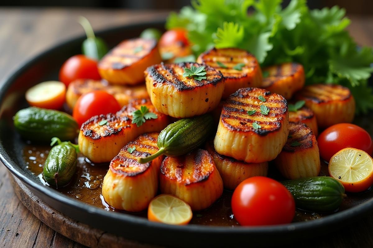 Légumes grillés mal préparés sur un plateau en gros plan