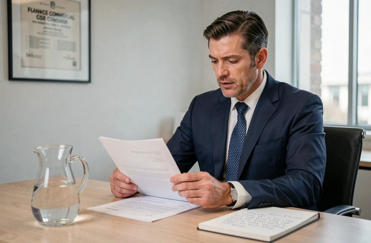 Avocat en droit de la franchise et droit de la consommation analysant des contrats dans son bureau à Toulon
