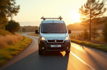 Peugeot Partner Tepee sur une route de campagne ensoleillée