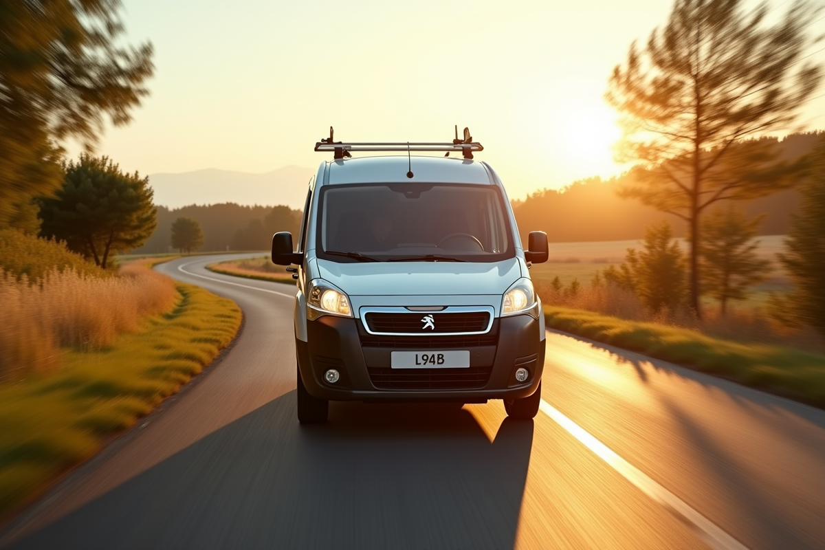 Peugeot Partner Tepee sur une route de campagne ensoleillée