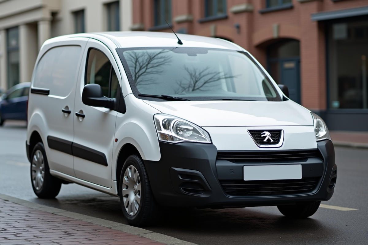 Peugeot Partner Tepee garé en ville sous un ciel nuageux