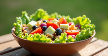 Salade d'été appétissante dans un bol sur une table en bois