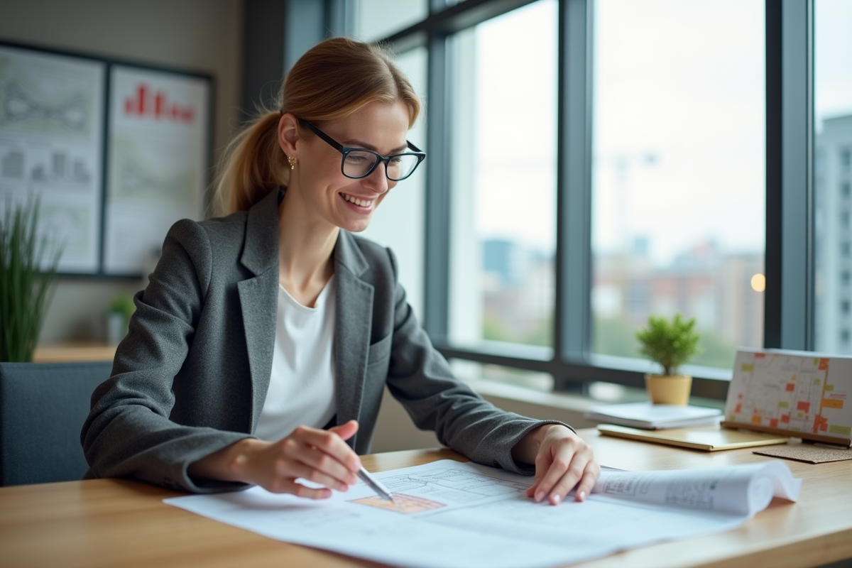 Urbaniste femme en réunion dans un bureau lumineux