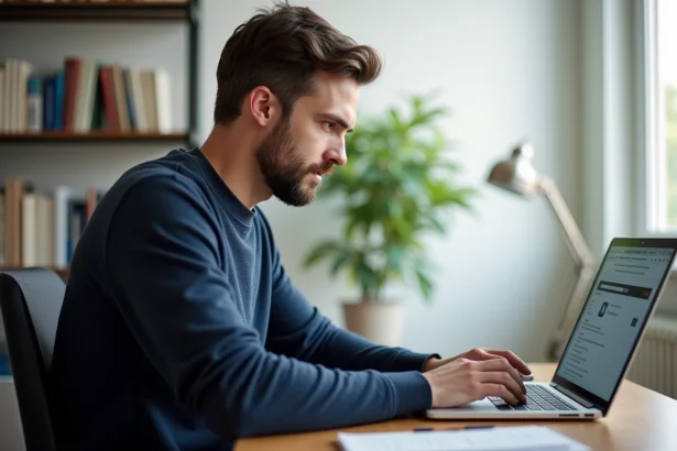 Homme utilisant un ordinateur portable pour rechercher une nouvelle adresse de site web en 2026
