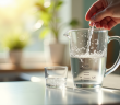 Verre mesureur rempli d'eau avec lignes de 500 ml en lumière naturelle